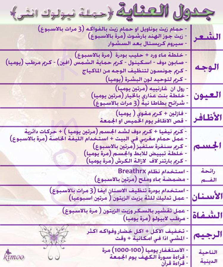 جدول العناية بالشعر , طرق الاهتمام بجمال شعرك